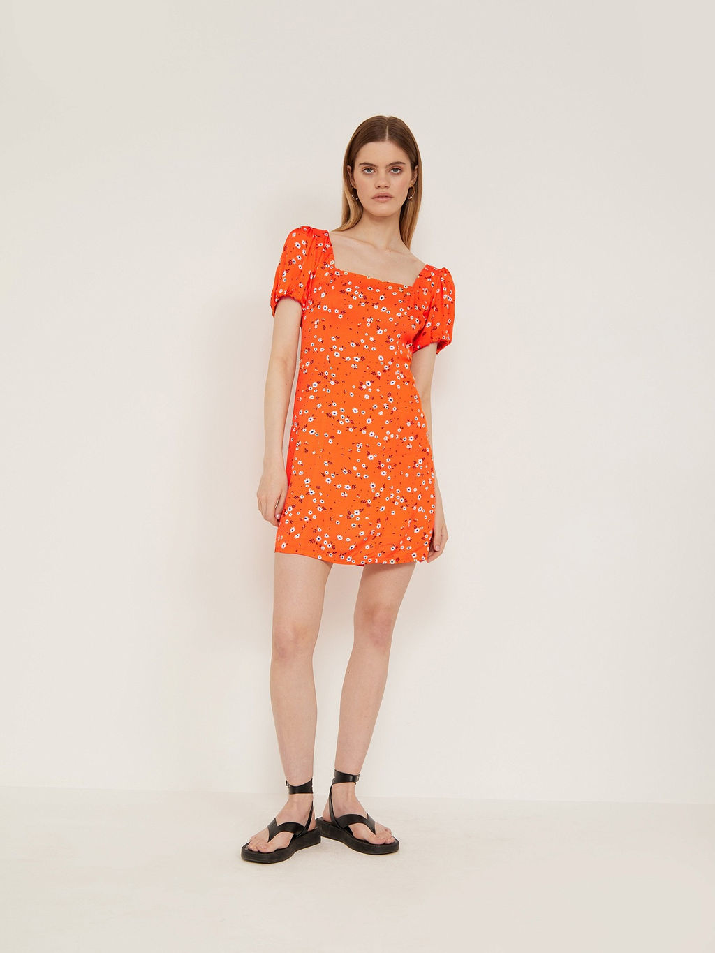 Платье Emka PL1295 приталенное из вискозы оранжевое фото 3
