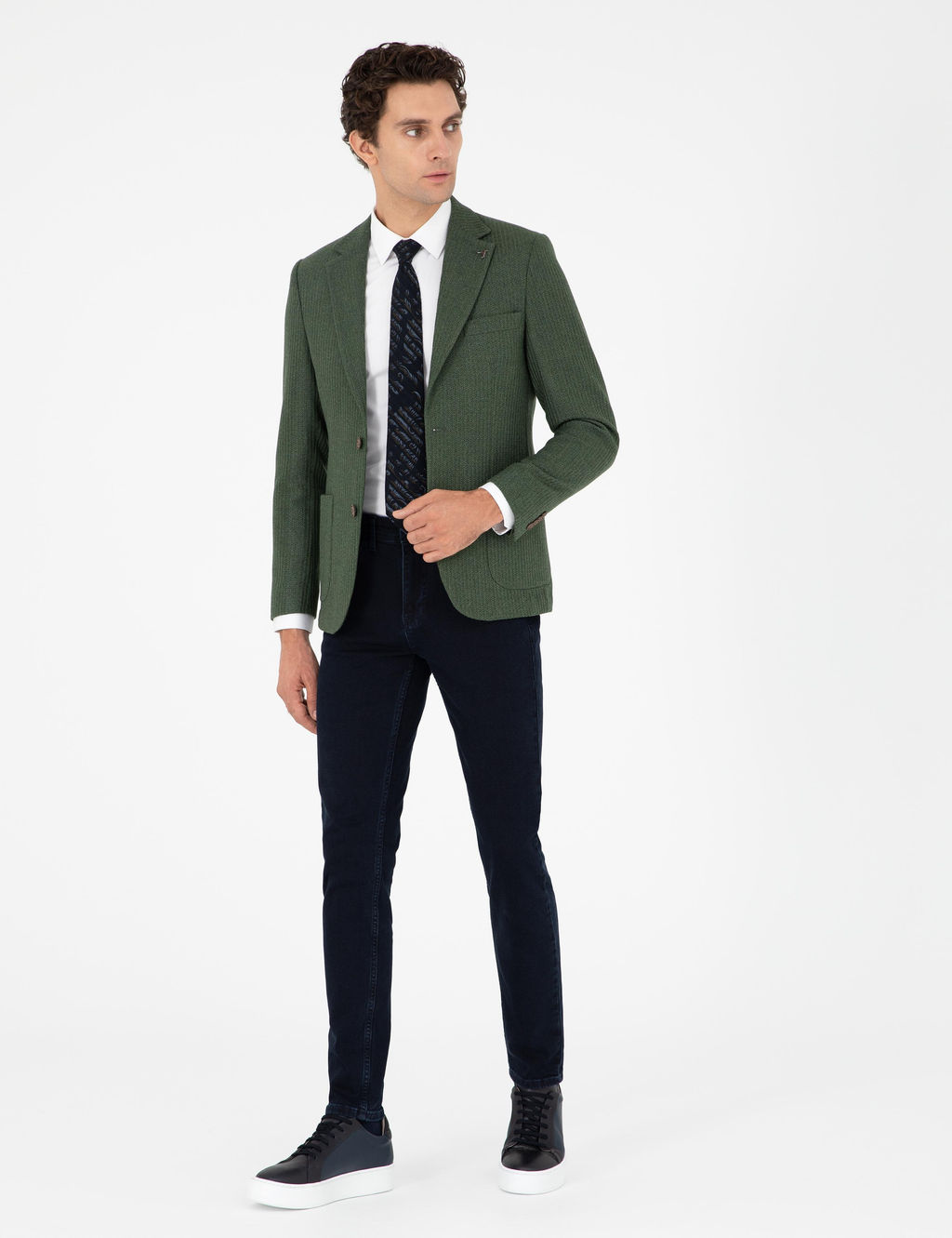 Спортивная куртка приталенного кроя цвета хаки из смесовой шерсти с узором в елочку - Cacharel фото 4