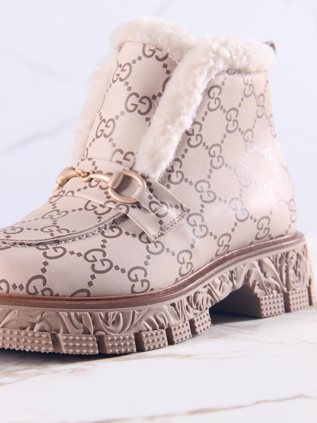 Ботинки 307.PODYUM141 br.Бежевый гучи коричневый/мех