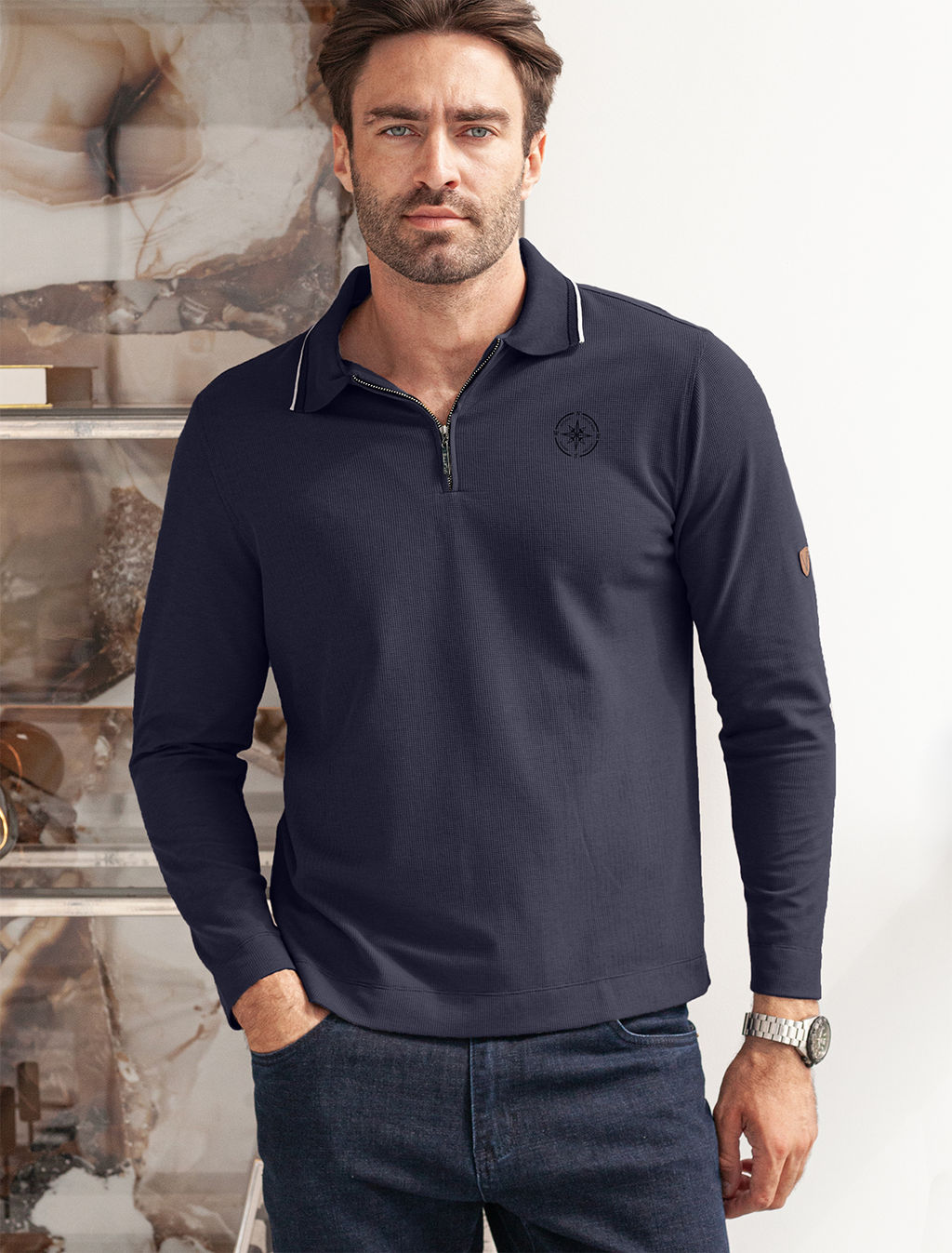 Закрытая распродажа / Поло из фактурного трикотажа с застежкой на молнию - Vilatte фото 2