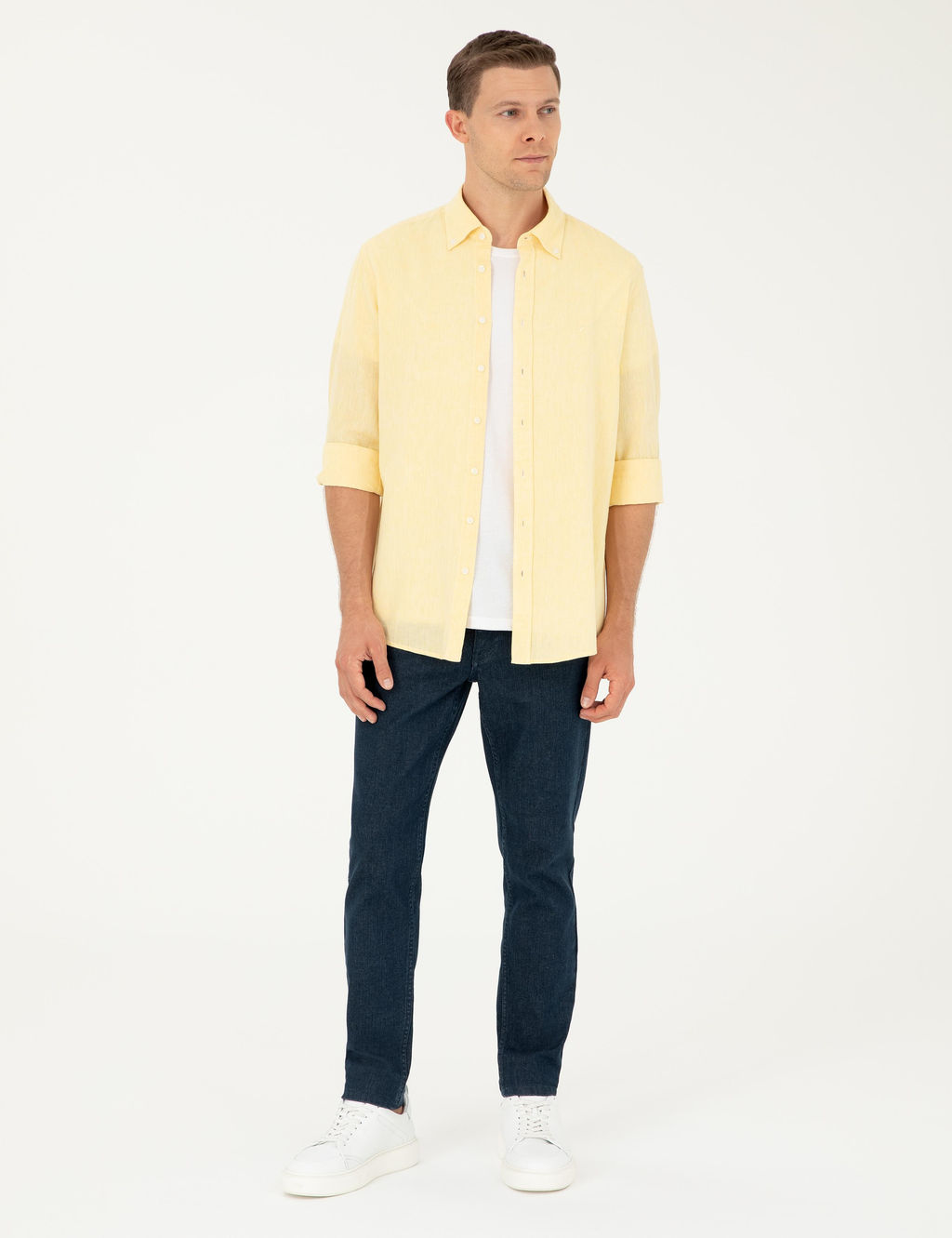 Sar_ Keten Kar___ml_ Slim Fit Uzun Kollu G_mlek