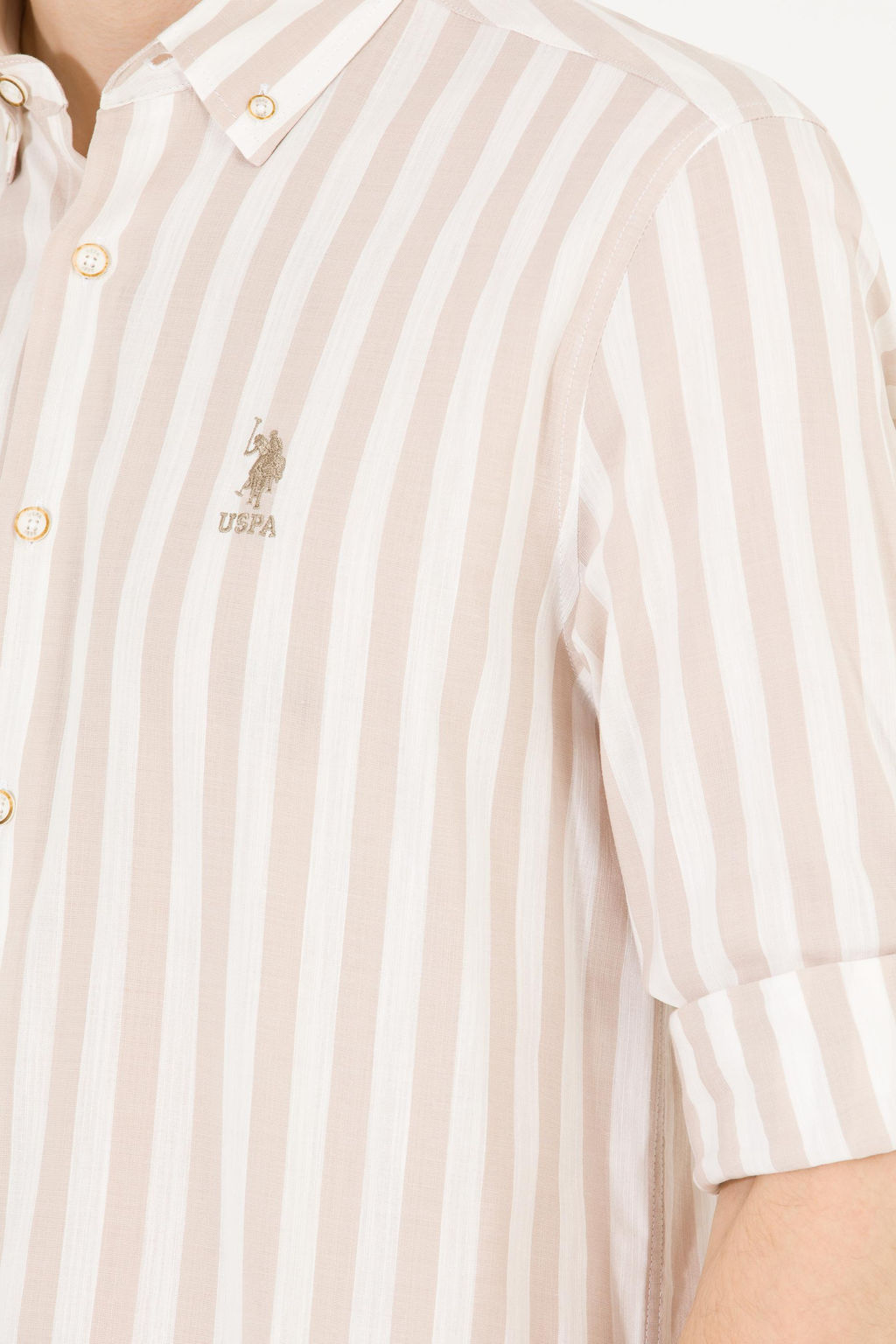 U. S. Polo Assn / Мужская белая рубашка в каменную полоску - U.s. polo assn фото 7