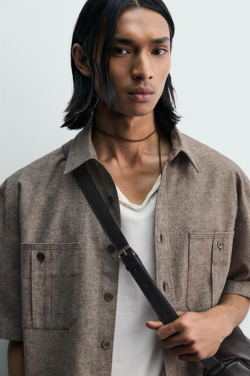 CAMISA OVERSIZE FIT BOLSILLOS / marr?n vigor? - Zara фото 6