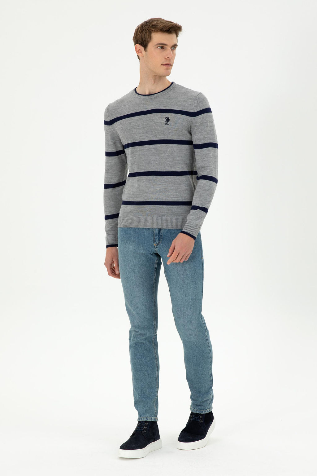 Мужской серый меланжевый свитер - U.s. polo assn фото 4