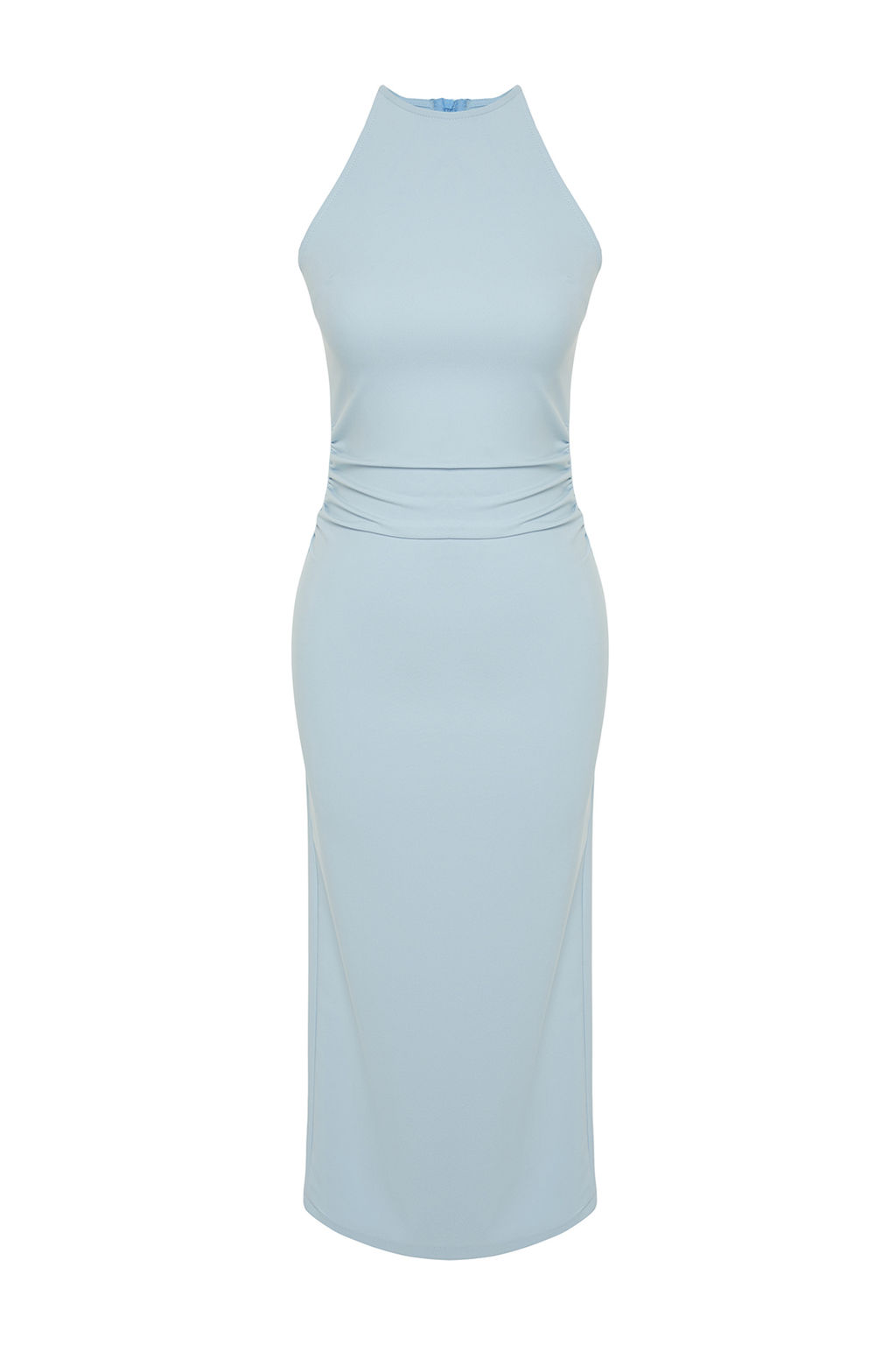Mavi Vucuda Oturan Halter Yaka Midi Kalem Etek Dokuma Elbise TWOSS24EL00158 - Trendyolmilla фото 7