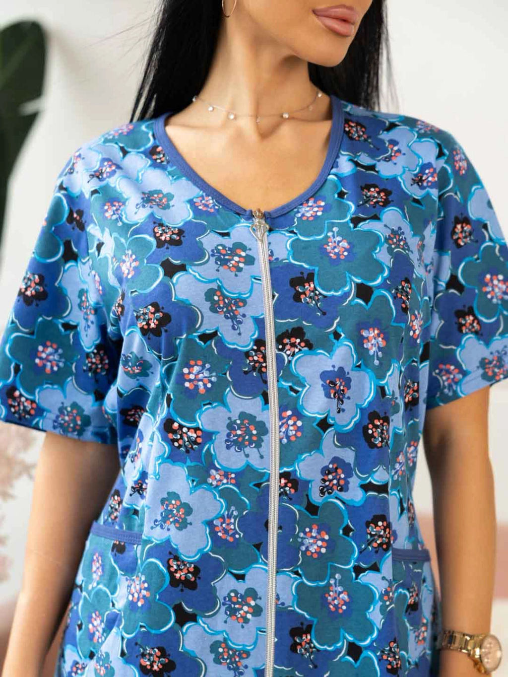 Халат женский, цвет синий голубой