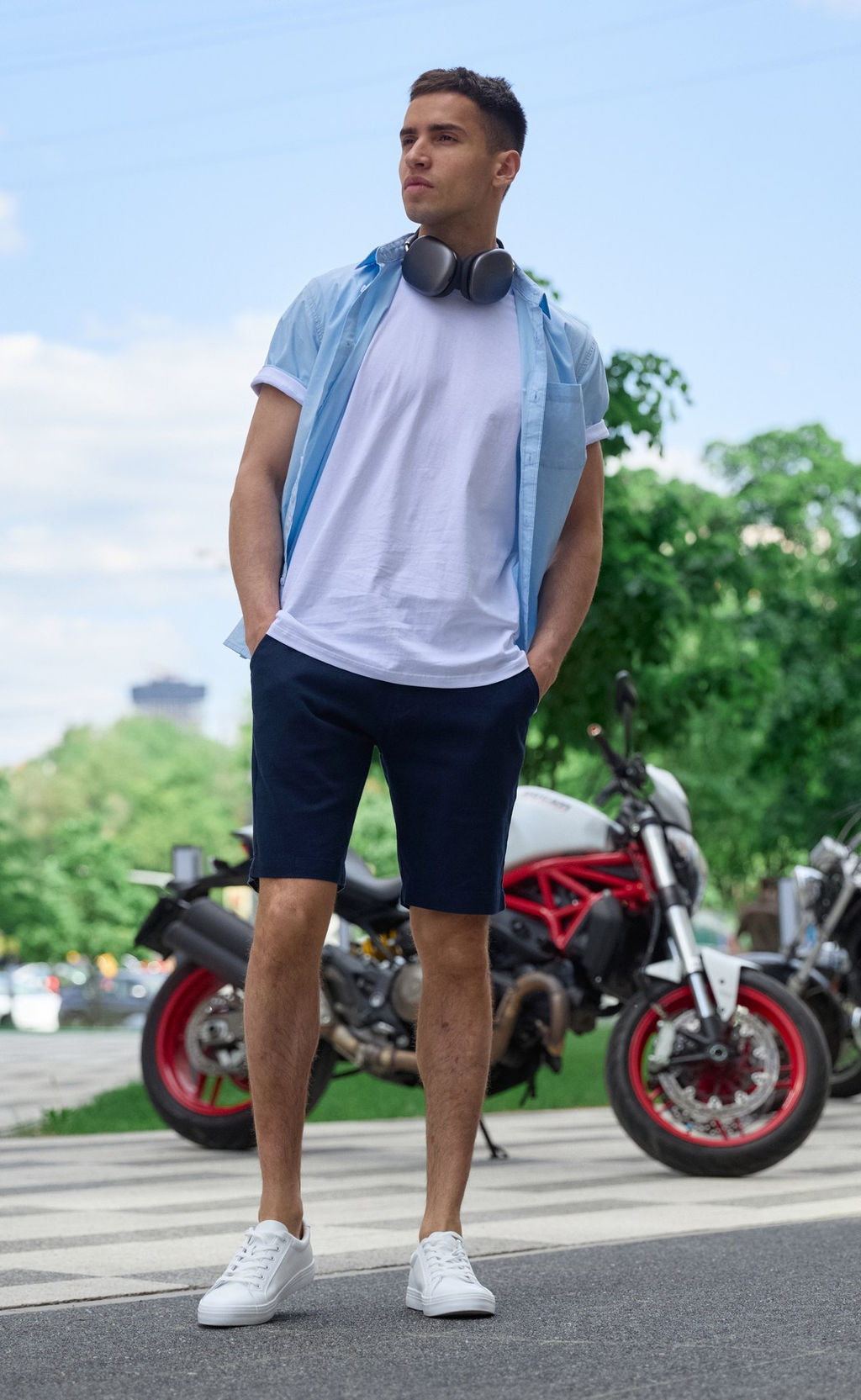 Шорты лен F511-0960-1 navy
