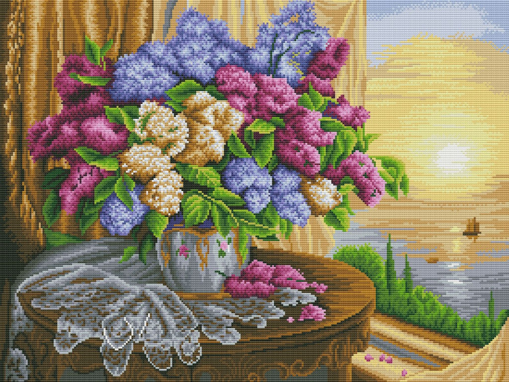 Вышивка крестиком 40х50см, Сирень