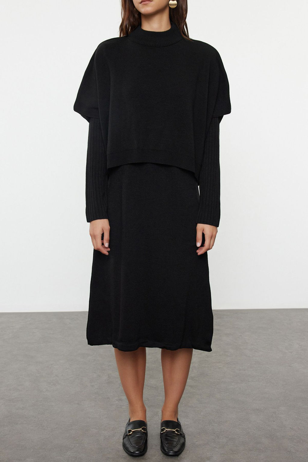 TRENDYOLMILLA Bej Genis Kal?p Midi Triko Suveterli Elbise TWOAW24EL00012  фото 8