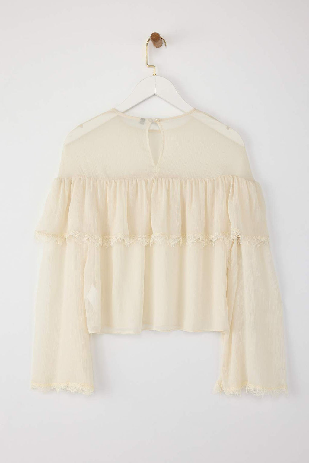 Ekru Sifon Dantel Detayl? Bisiklet Yaka Dokuma Bluz TWOAW26BZ00055 - Trendyolmilla фото 6
