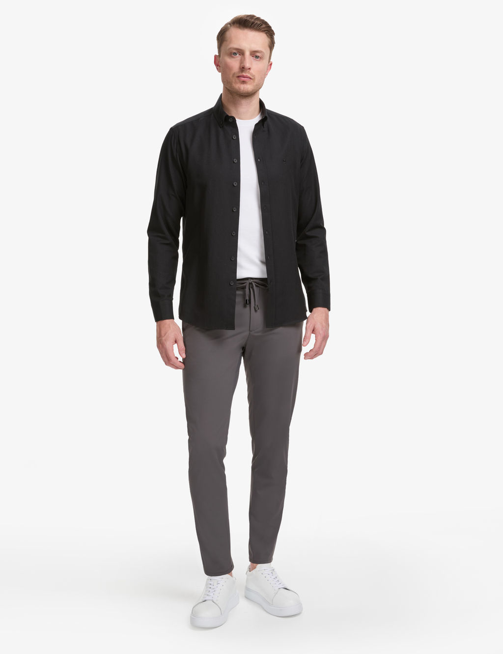 Siyah Oxford Slim Fit Kolay _t_lenebilir G_mlek
