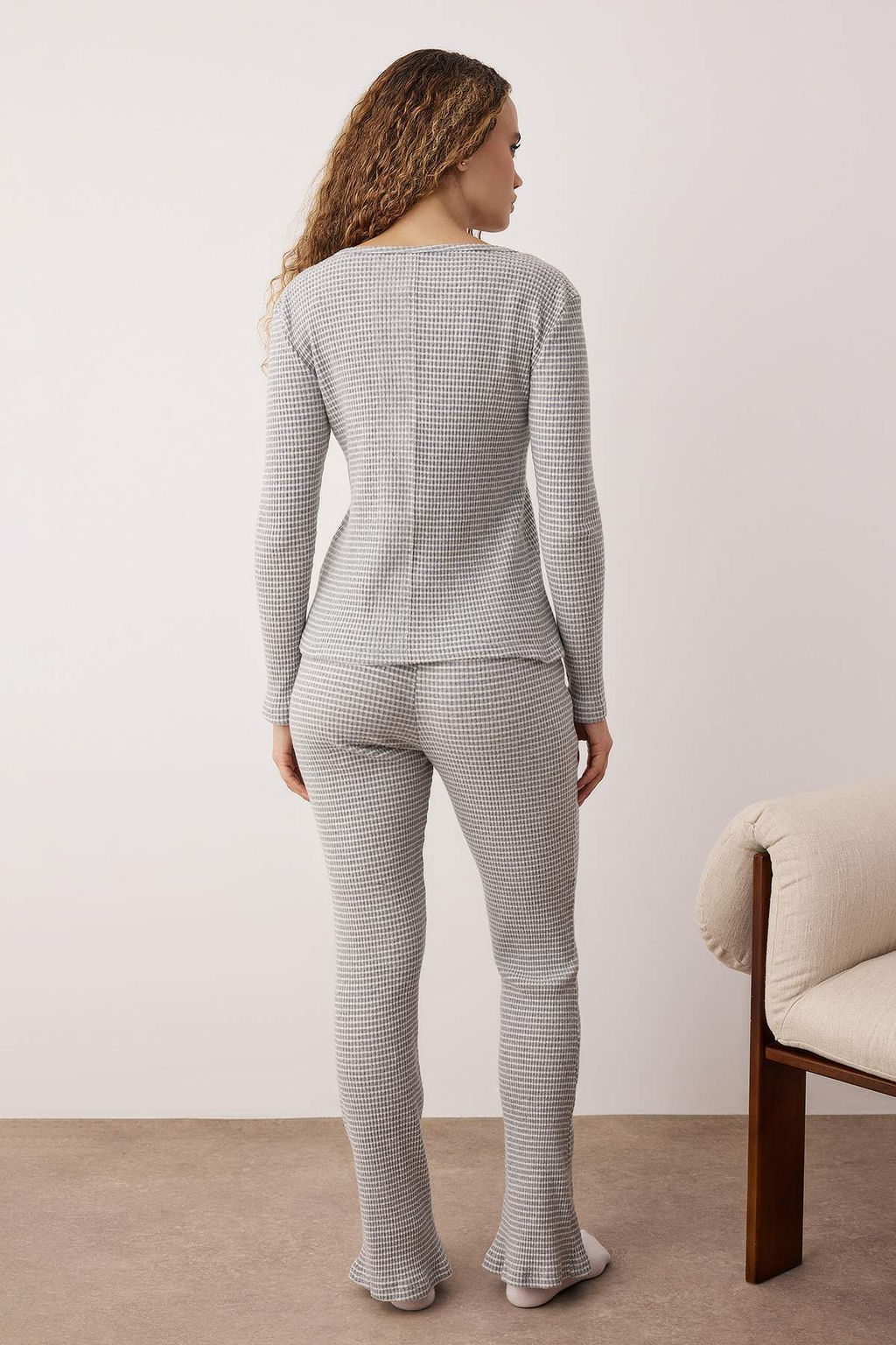 Gri Melanj Cizgili Yar?m Patl? Fitilli Orme Pijama Tak?m? THMAW26PT00041 - Trendyolmilla фото 4