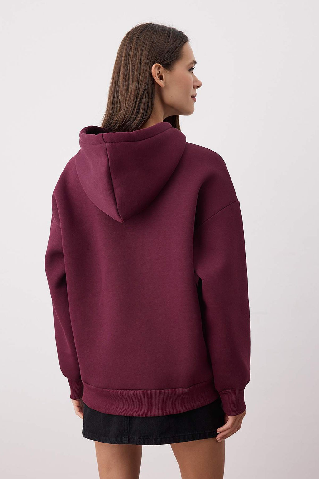 Murdum Kal?n Ici Polarl? Oversize/Genis Kal?p Kapusonlu Basic Orme Sweatshirt TWOAW24SW00103