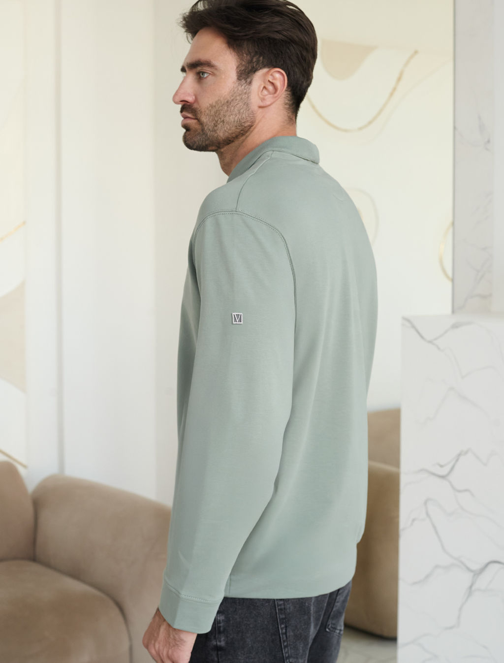 Свитшот с воротом стойкой на молнии из эластичного футера двухнитки - Vilatte фото 4