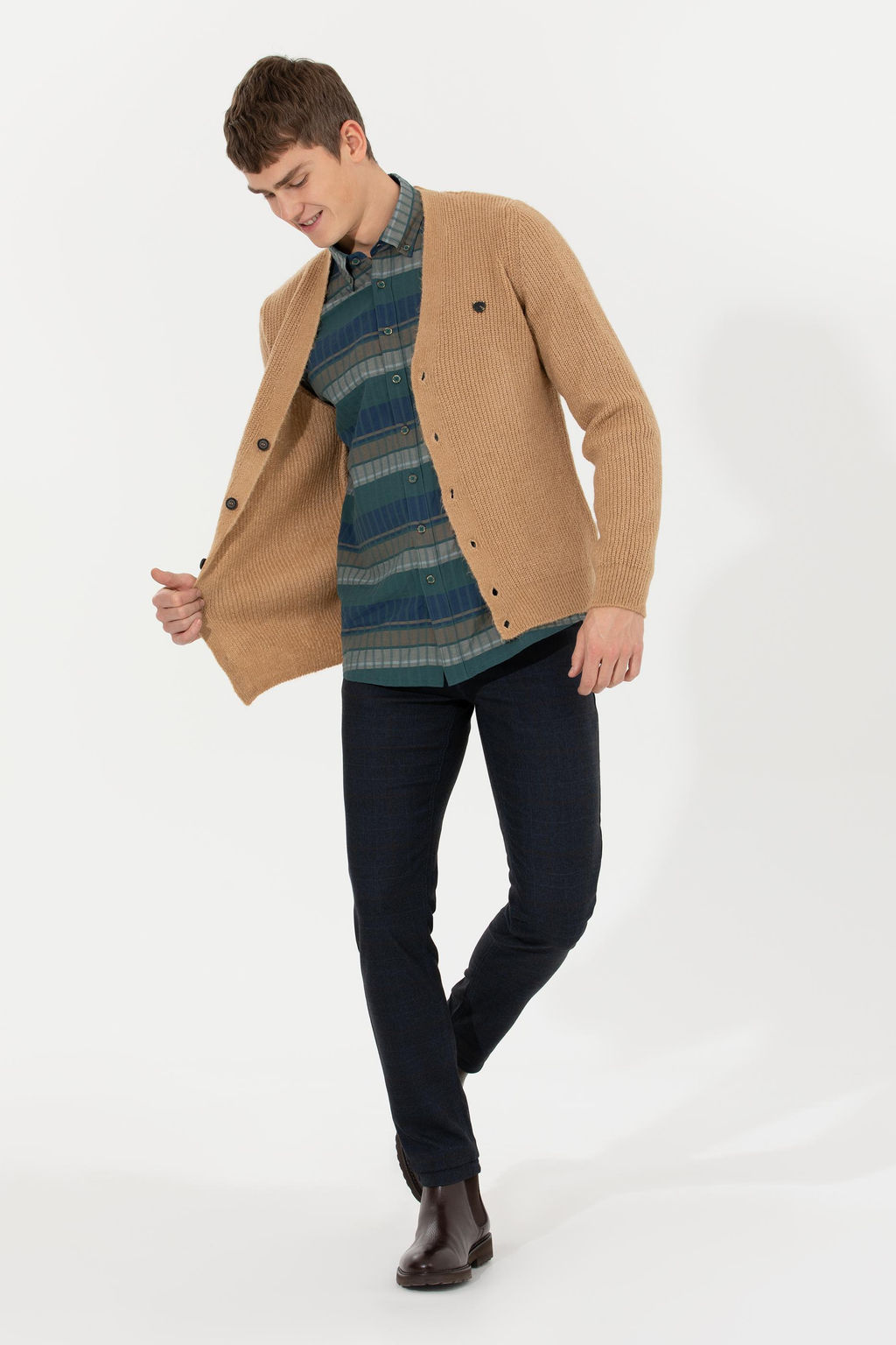 U. S. Polo Assn Мужской кардиган из меланжевого трикотажа светло-коричневого цвета - U.s. polo assn фото 3