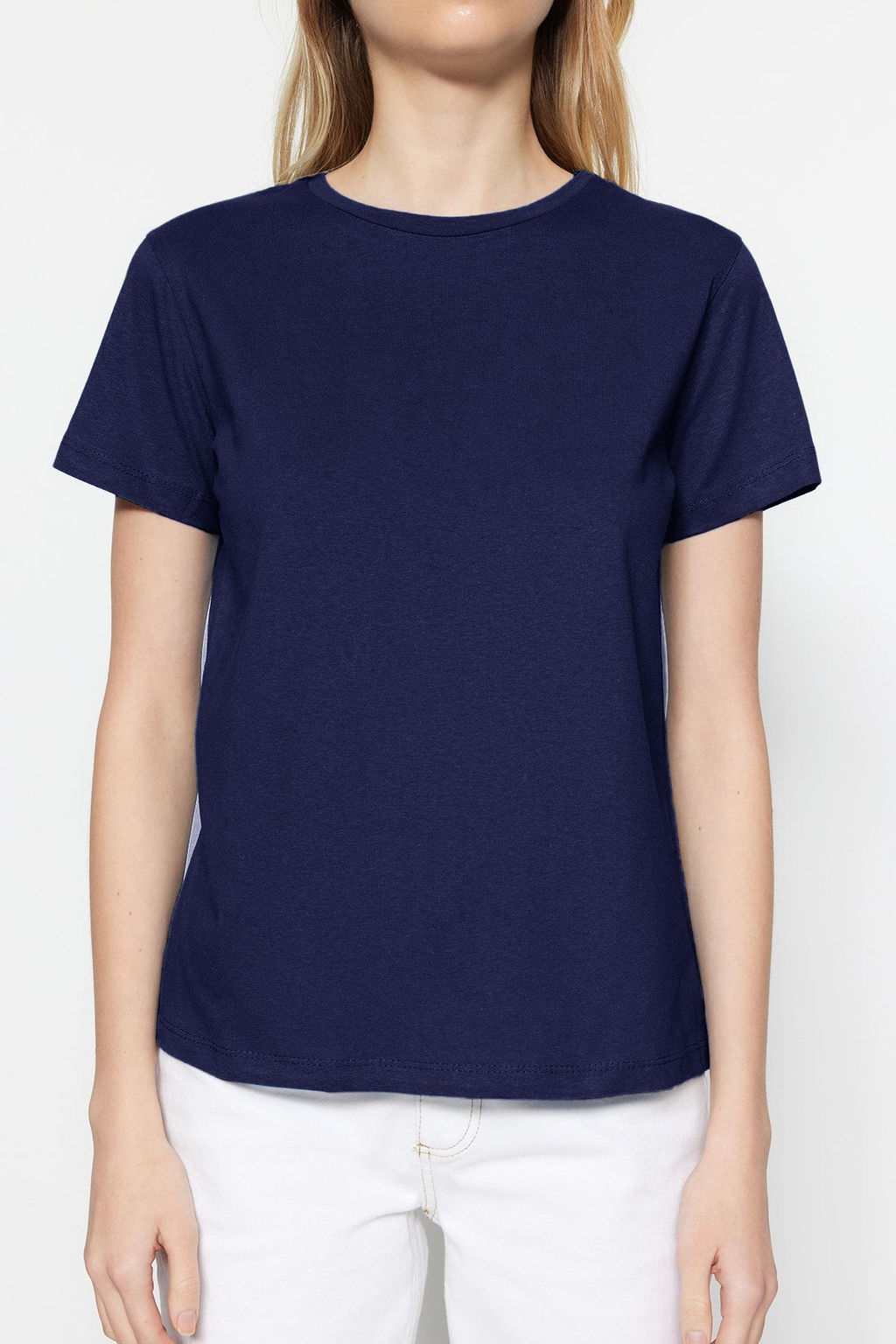 Bordo-Lacivert Basic %100 Pamuk Bisiklet Yaka 2li Paket Orme T-Shirt TWOSS20TS0141