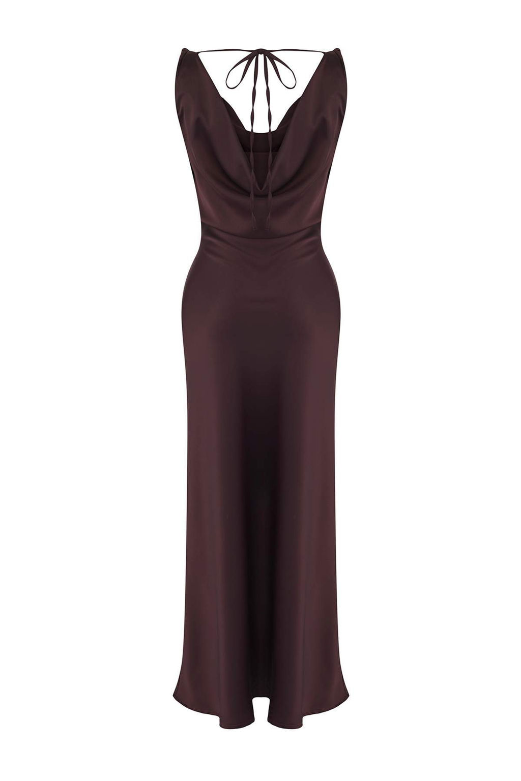 Kahverengi A-Kesim Degaje Yaka Saten Maxi S?k Elbise TPRSS25EL00318