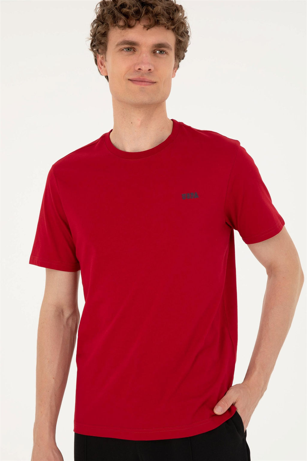 Футболка мужская U.S. Polo Assn. бордово-красная хлопок фото 3