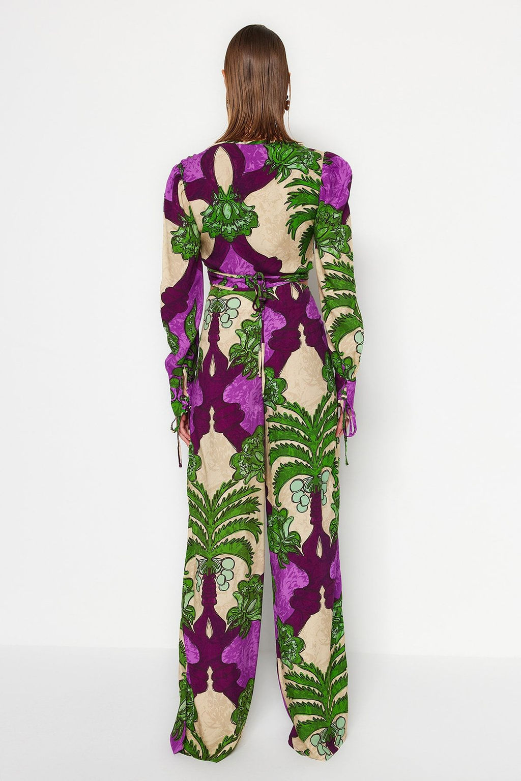 Tropikal Desenli Dokuma Plaj Yuksek Bel Bluz-Pantolon Tak?m TBESS23AU00103 - Trendyolmilla фото 6