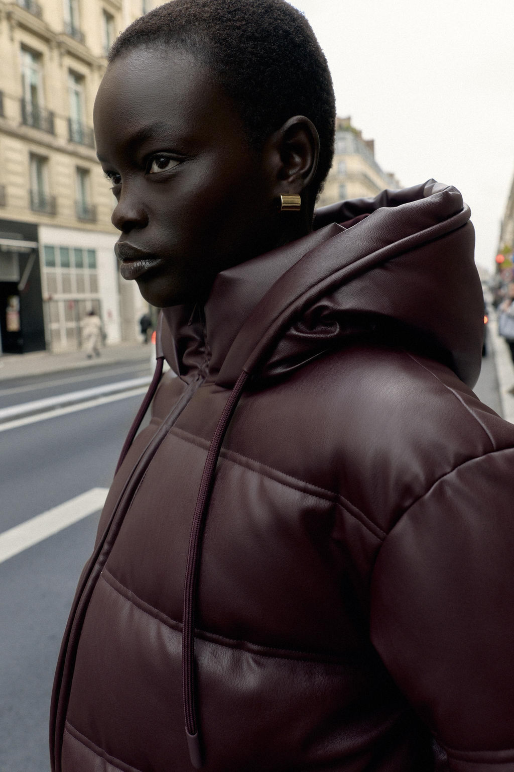 WATER-REPELLENT WINDPROOF QUILTED FAUX LEATHER ANORAK