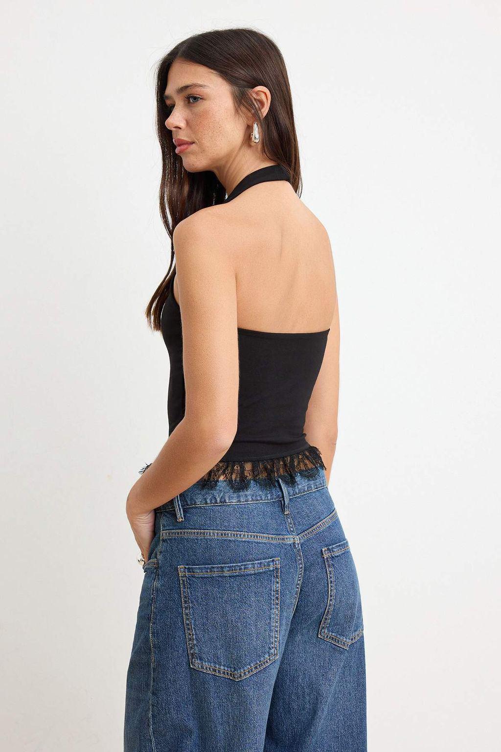 Siyah Fitted/V_cuda Oturan Boyundan Ba_lamal_ Kolsuz Soft Touch _rme Bluz TWOSS26BZ00798 - Trendyolmilla фото 4