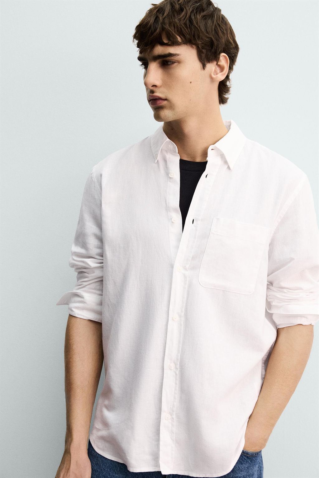 CAMISA REGULAR FIT LINO - ALGOD?N / Blanco - Zara фото 6