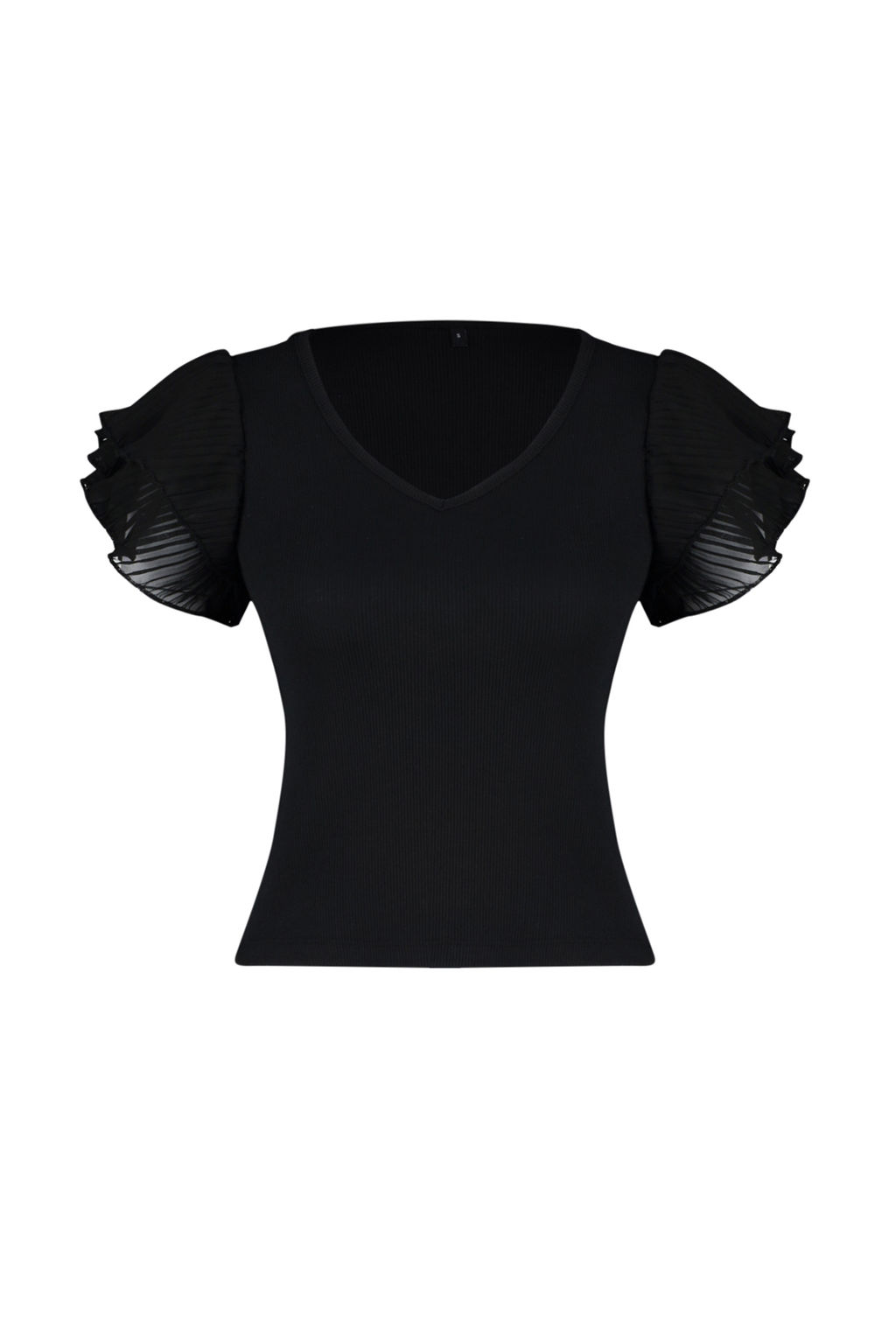 Siyah Kollar? Tul Detayl? Fitted/Vucuda Oturan V yaka Esnek Orme Bluz TWOSS24BZ00029 - Trendyolmilla фото 7