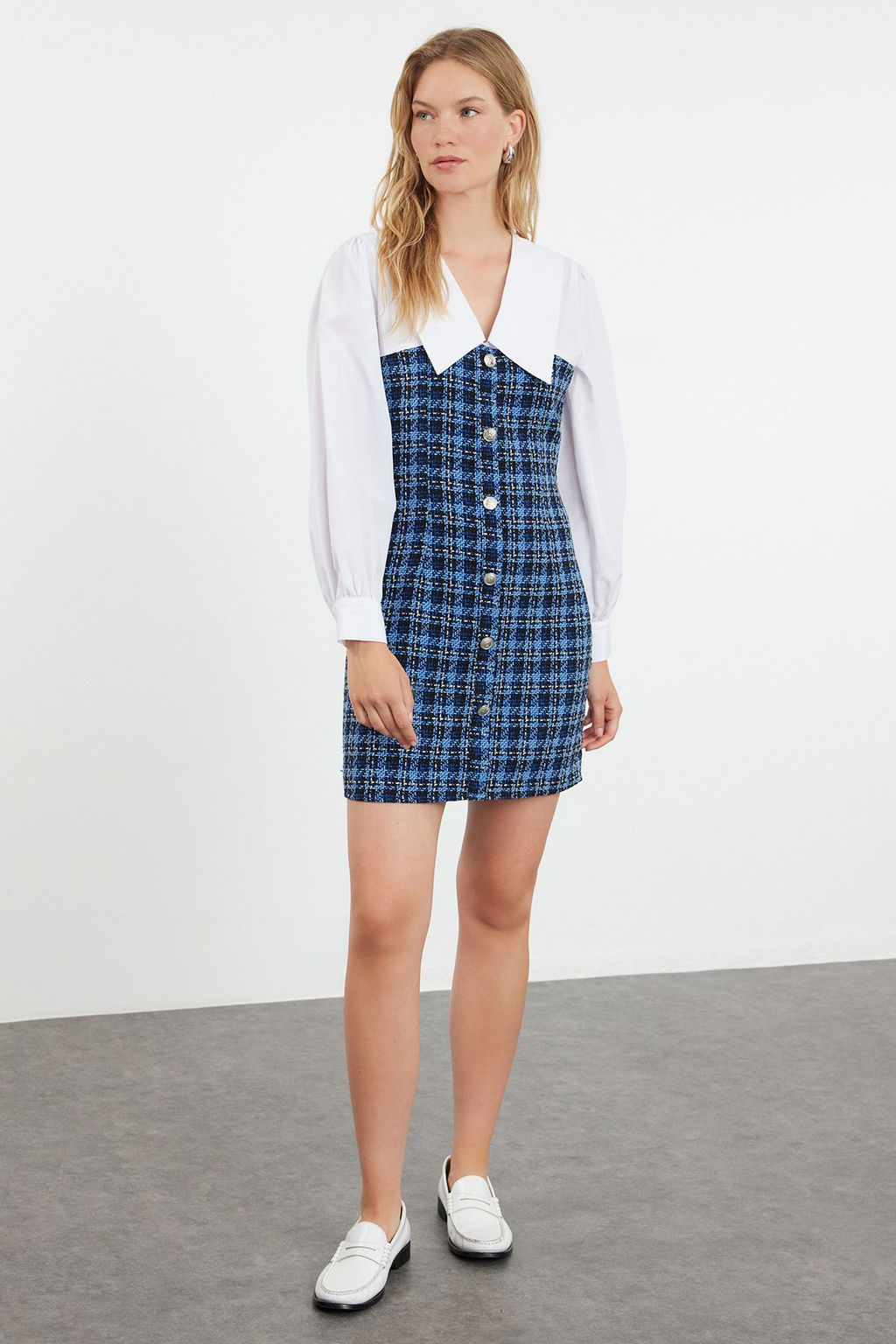 TRENDYOLMILLA Mavi Ekose / Kareli Dokuma Elbise TWOAW23EL00701  фото 19