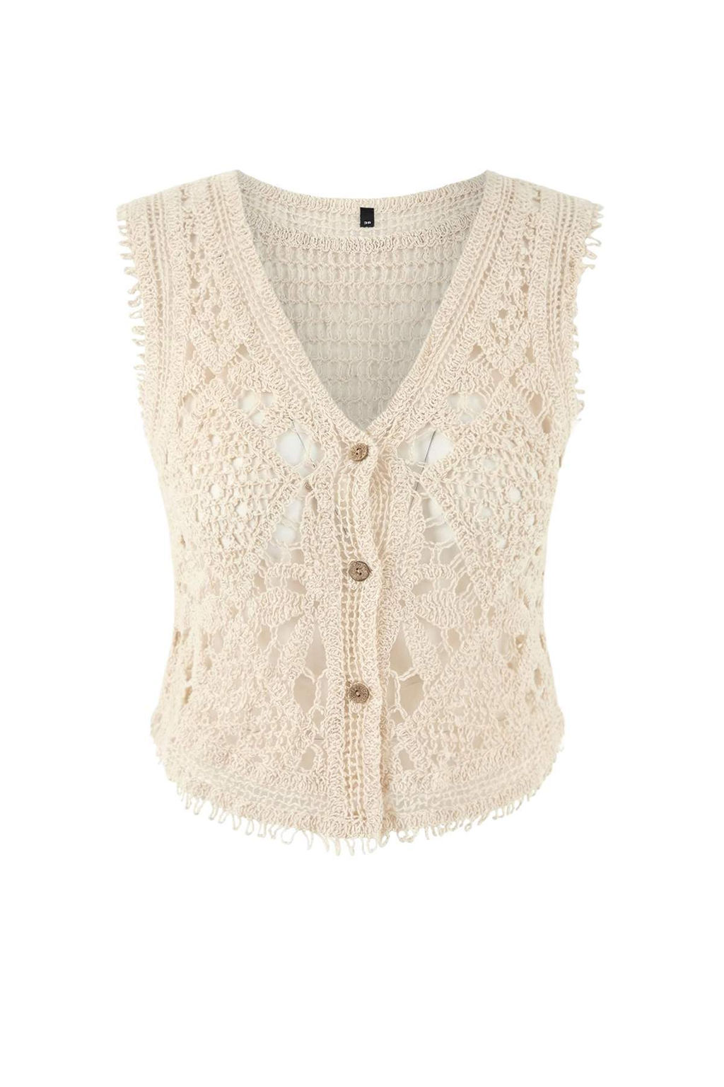 Ekru Premium Triko Ajurlu Crop V Yaka Plaj Yelek TBESS26YE00000 - Trendyolmilla фото 3