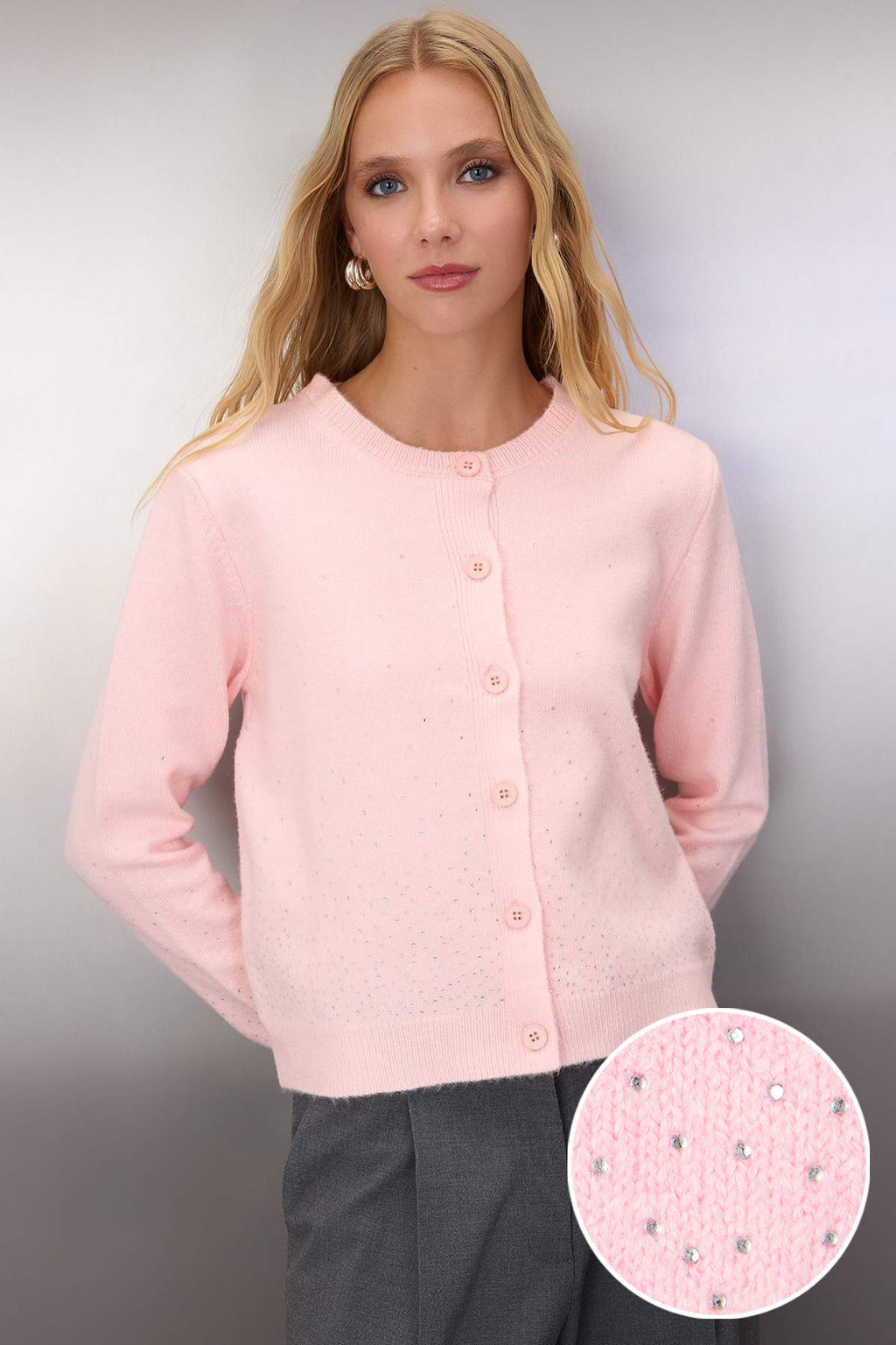 Pudra Yumusak Dokulu Tas Islemeli Triko H?rka TWOAW26HI00247 - Trendyolmilla фото 5