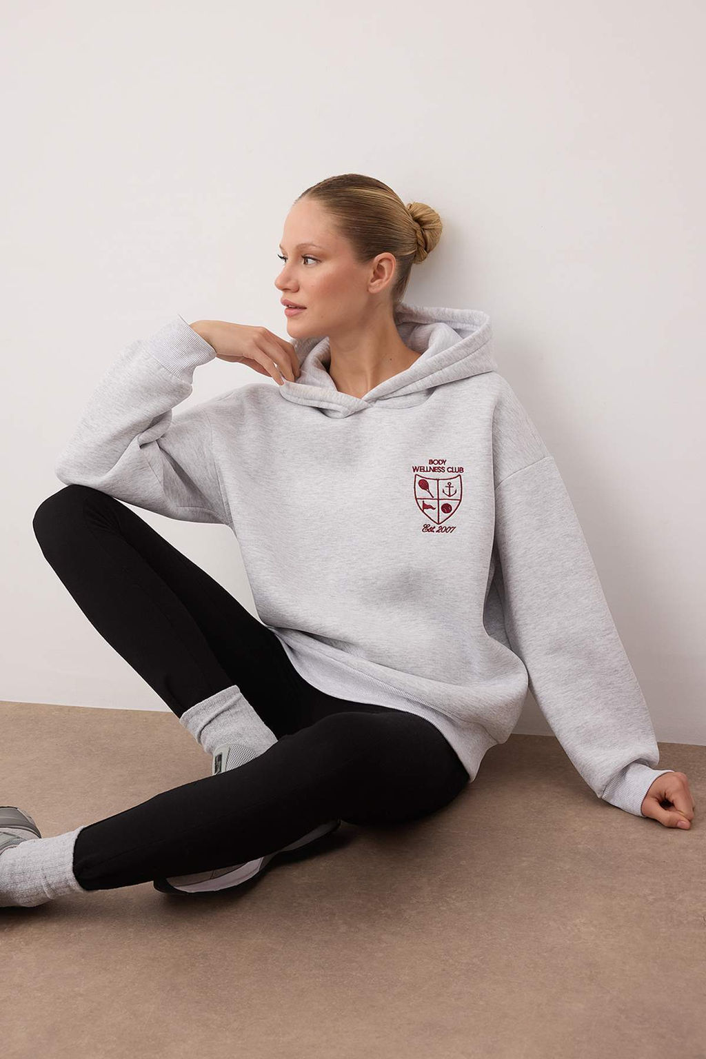 Kar Melanj Nak?sl? Oversize/Genis Kal?p Kal?n Ici Polarl? Orme Sweatshirt TWOAW26SW00181 - Trendyolmilla фото 3