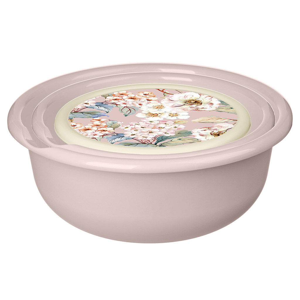 Modena Миска пластмассовая набор 3шт: 1,2л - д18см, h8см, 2,1л - д22см, h9см, 3,2л - д26см, h10см, бежевый, с крышкой, с декором (Россия) - Домашняя мода фото 5