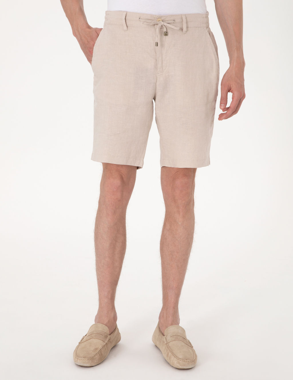 Bej Slim Fit %100 Keten Beli Lastikli Ba_c_kl_ Dokuma _ort
