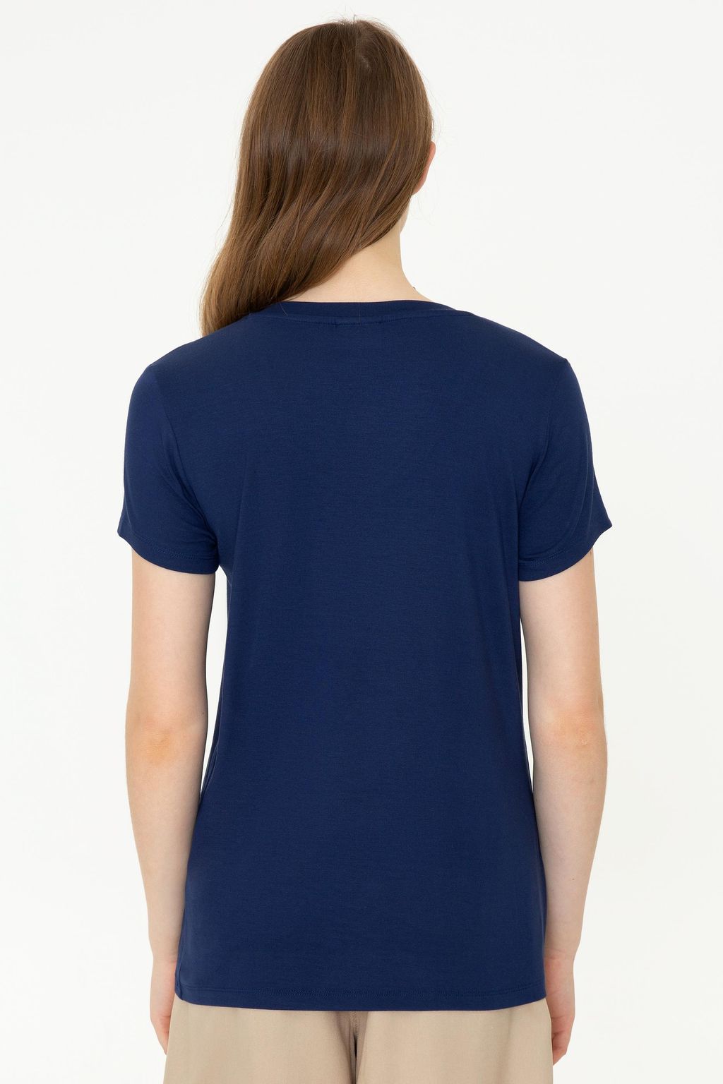 Женская темно-синяя футболка с V-образным вырезом Basic - U.s. polo assn фото 5