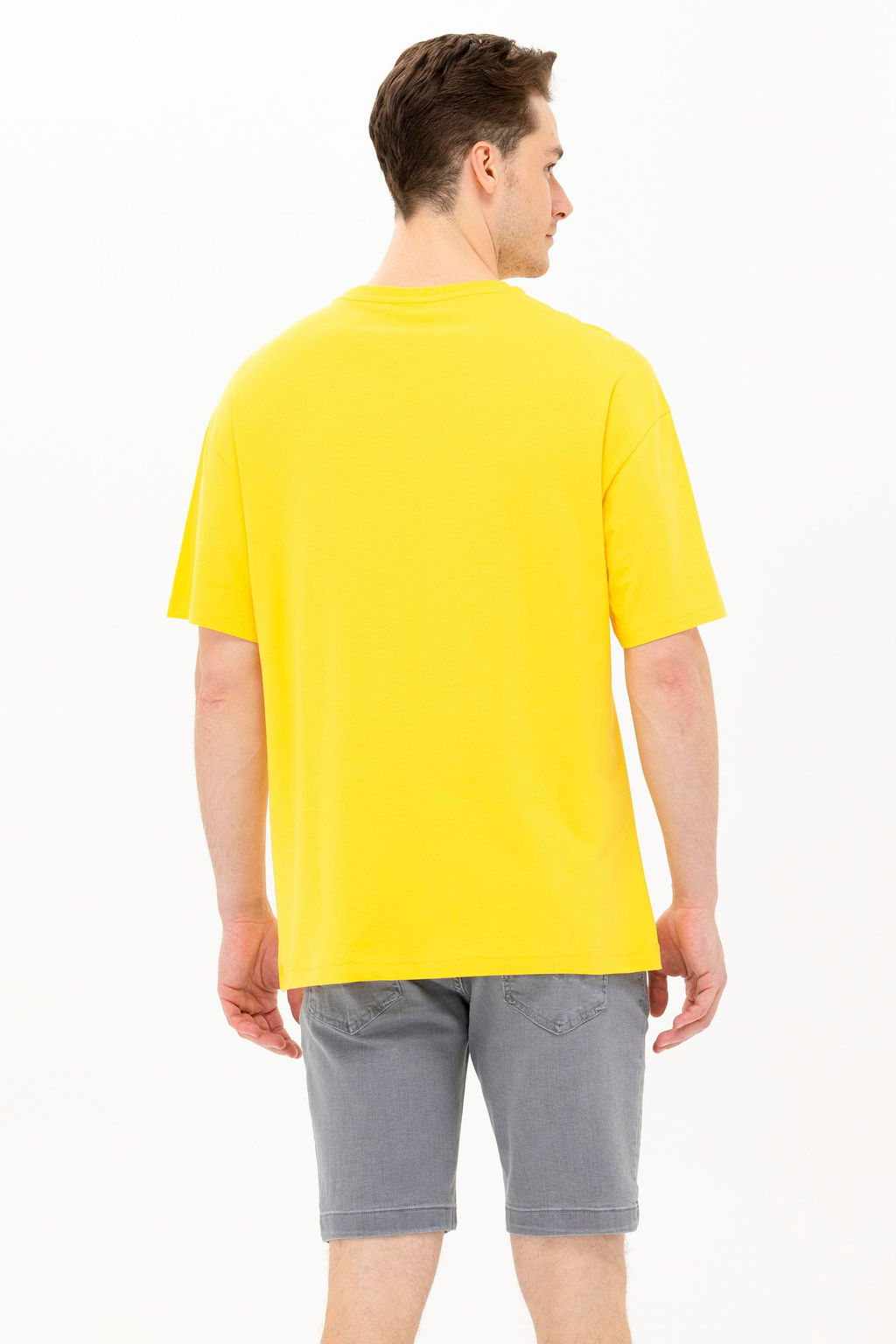 Erkek Koyu Sar_ Oversize Bisiklet Yaka Ti__rt