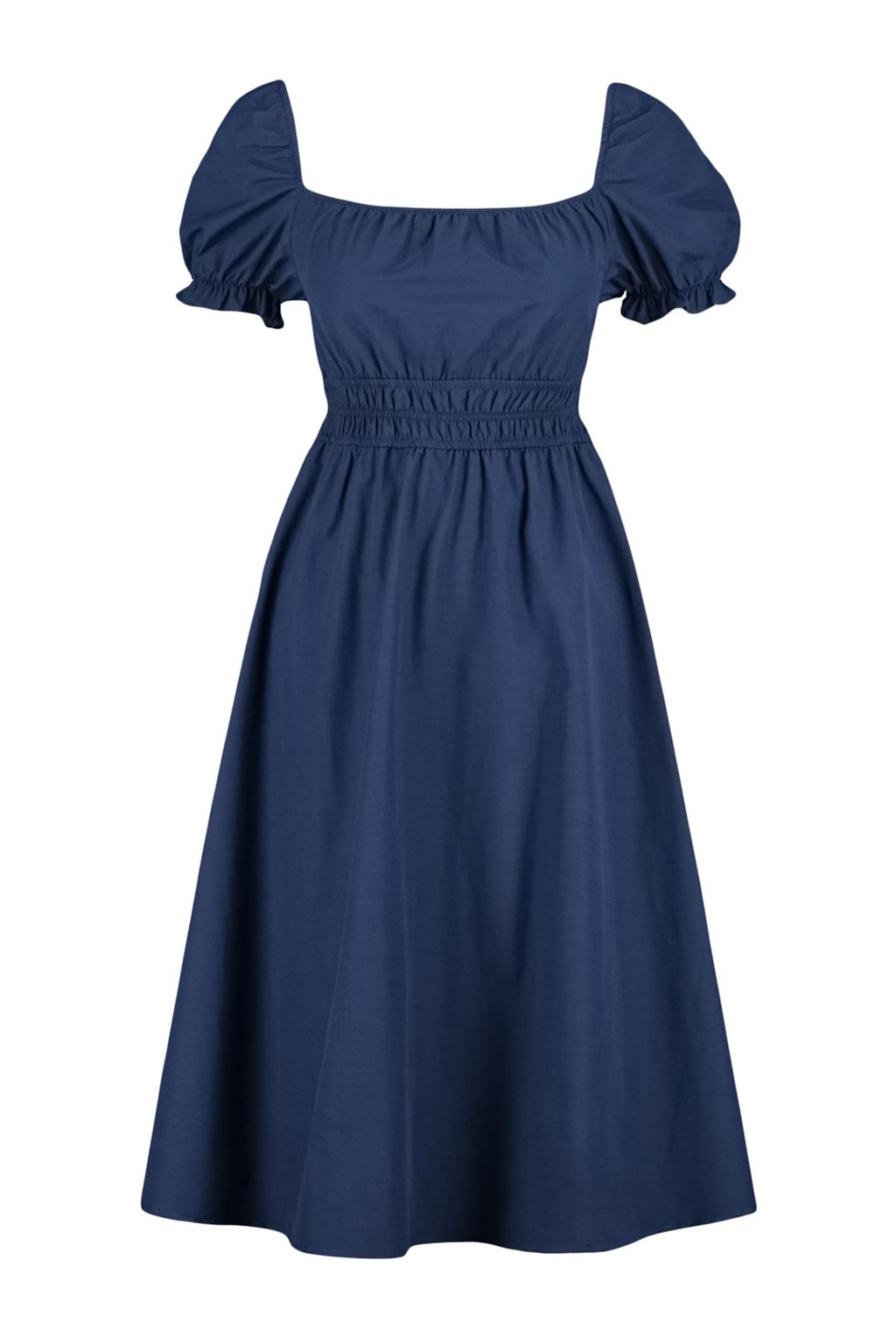 Lacivert Skater/Belden Ac?lan Balon Kollu Astarl? Midi Dokuma Elbise TWOSS22EL1768