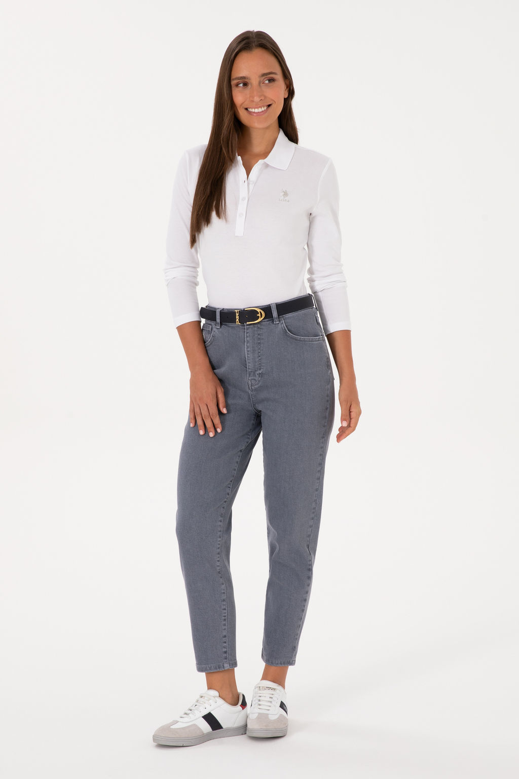 Джинсы U.S. Polo Assn Mom High Waist серые из хлопка