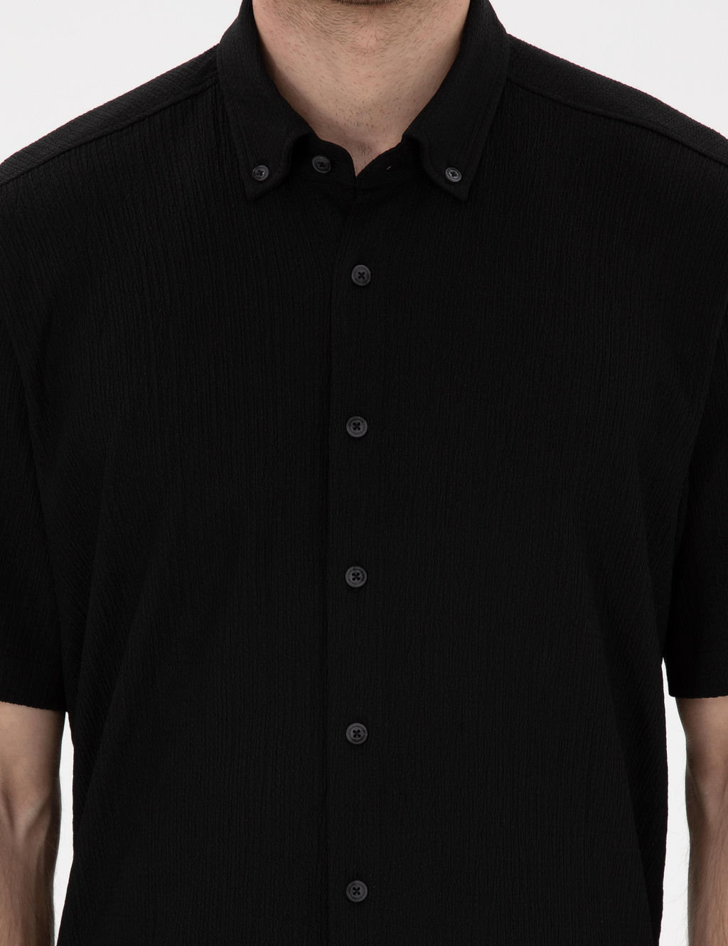 Siyah Comfort Fit Rahat Giyilebilir K_sa Kollu G_mlek