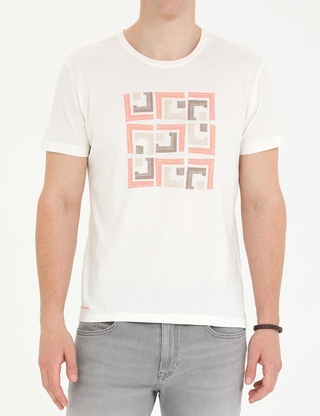 Ekru Slim Fit Bisiklet Yaka Ti__rt