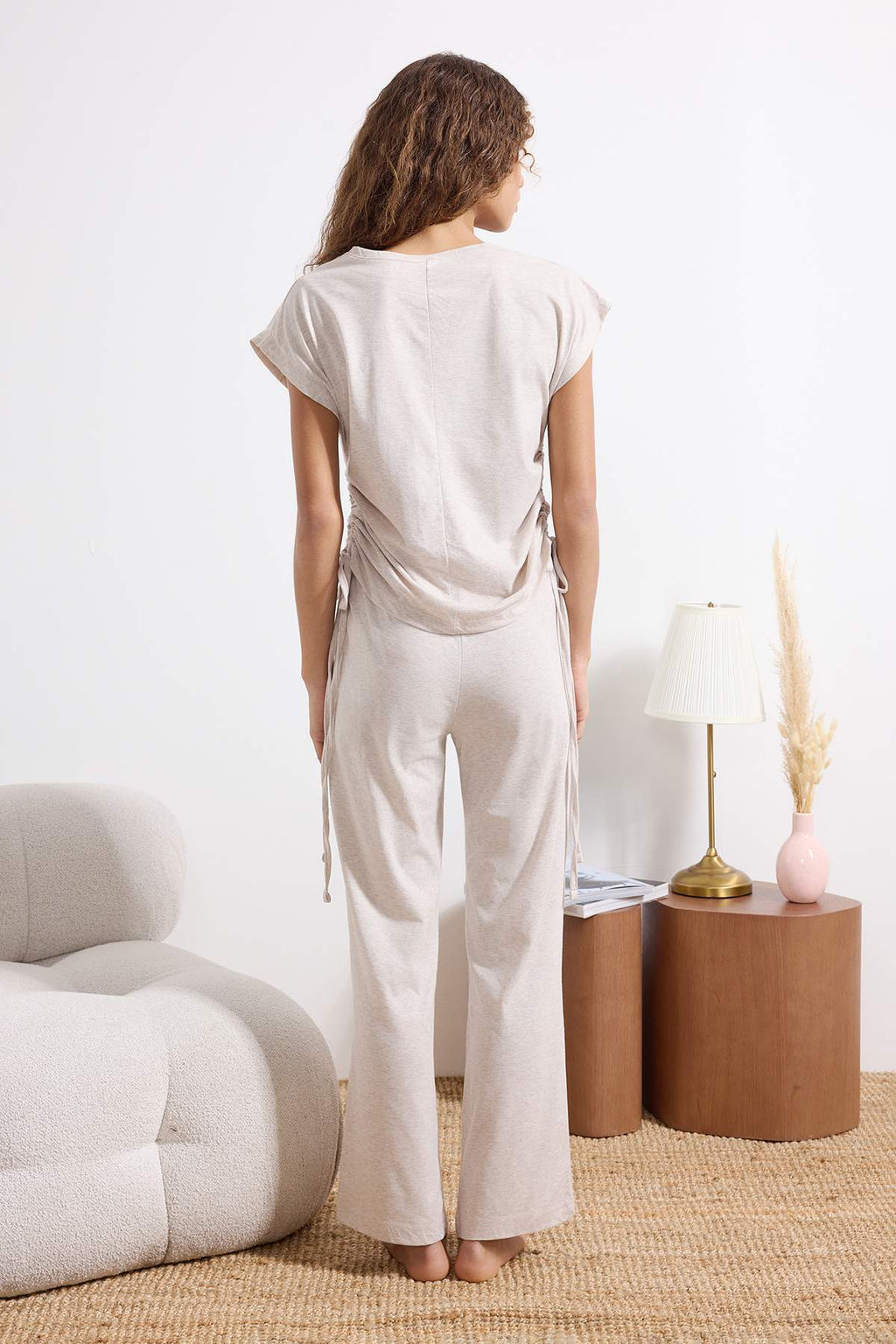 Bej Melanj Pamuklu Buzgu Baglama Detayl? Orme Pijama Tak?m? THMSS26PT00046 - Trendyolmilla фото 4