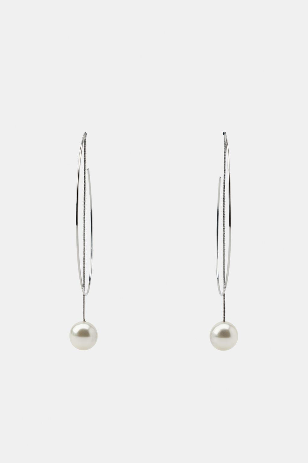 MAXI FAUX PEARL HOOP EARRINGS - Zara фото 3