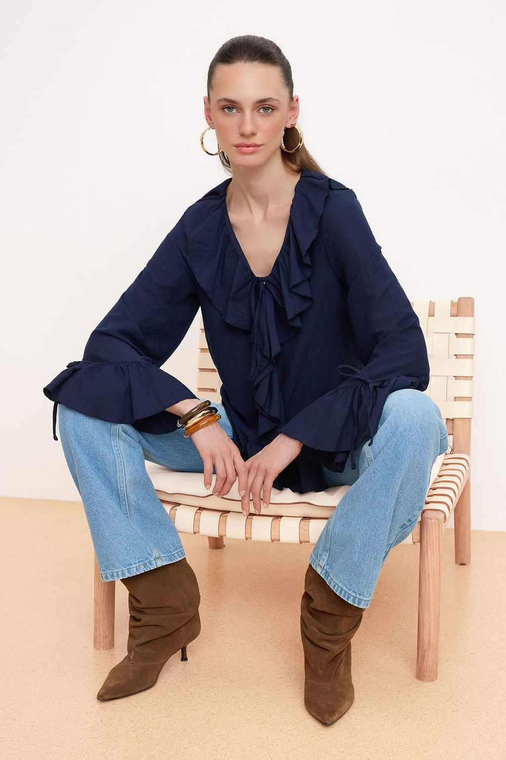 Lacivert F?rf?r Detayl? Dokuma Bluz TWOAW26BZ00290 B