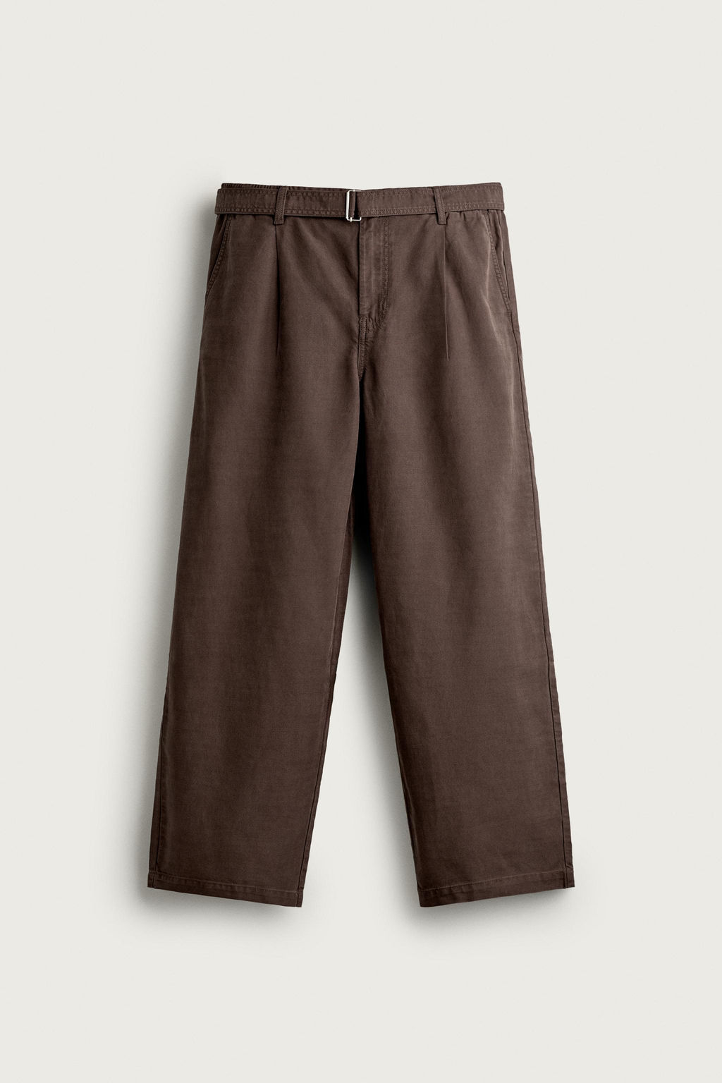 PANTAL?N RELAXED FIT PLIEGUES CINTUR?N / Marr?n / Topo - Zara фото 6