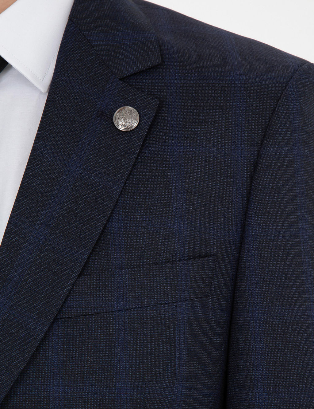 Lacivert Slim Fit %100 Y_n Ekose Tak_m Elbise