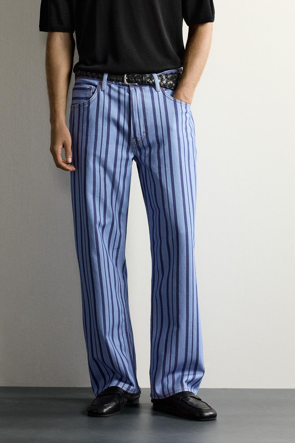 PANTAL?N STRAIGHT FIT RAYAS / Azul