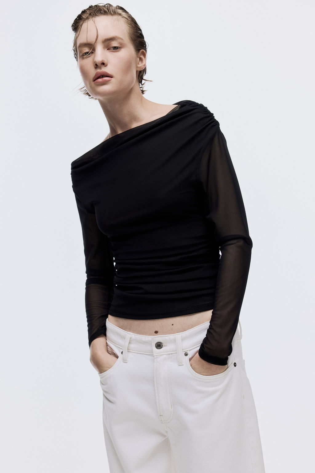 Top de un hombro en malla - H&m фото 3