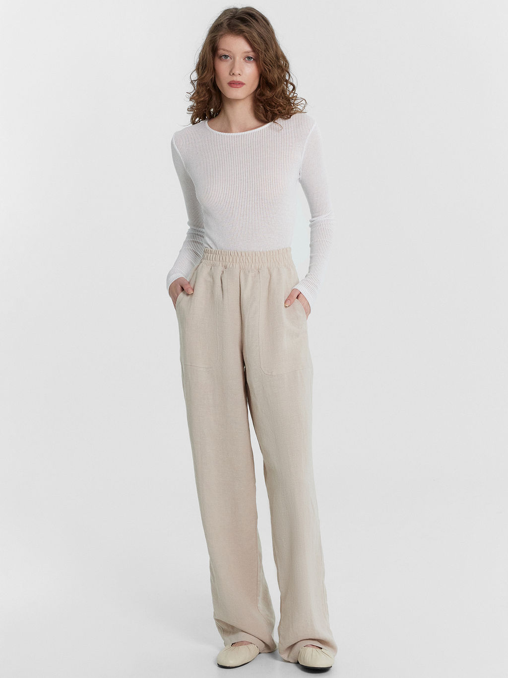 Брюки женские бежевые из коллекции "Premium Linen" св.бежевый 182507