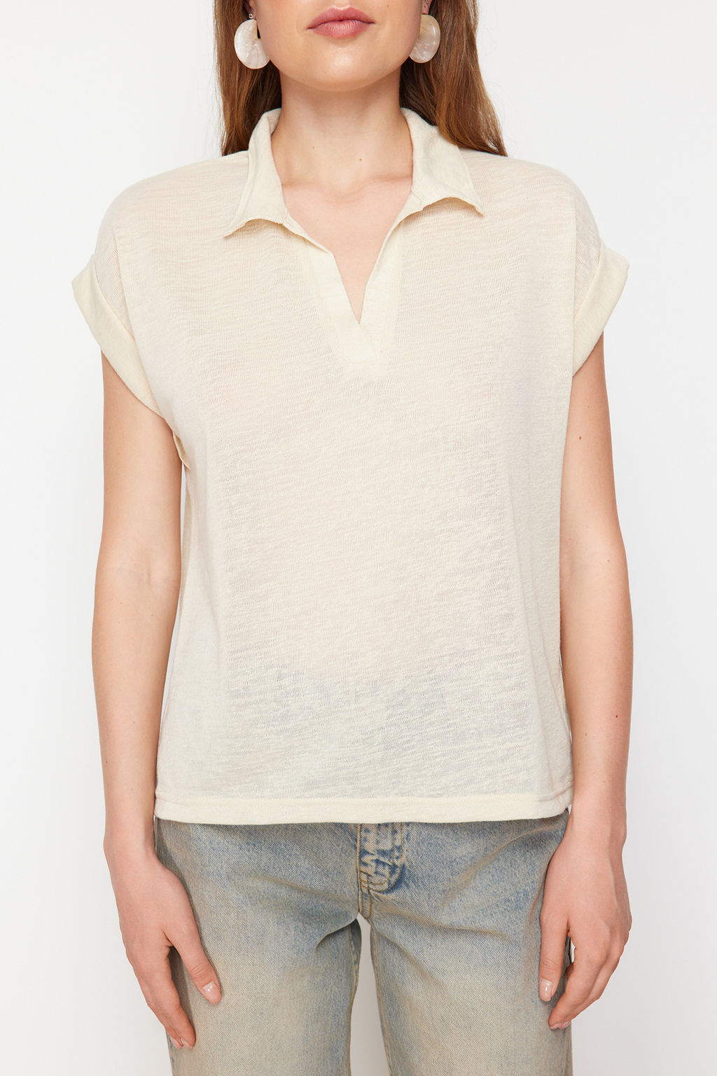 Tas Keten Gorunumlu Regular/Normal Kal?p Polo Yaka K?sa Kollu T-shirt - Trendyolmilla фото 4