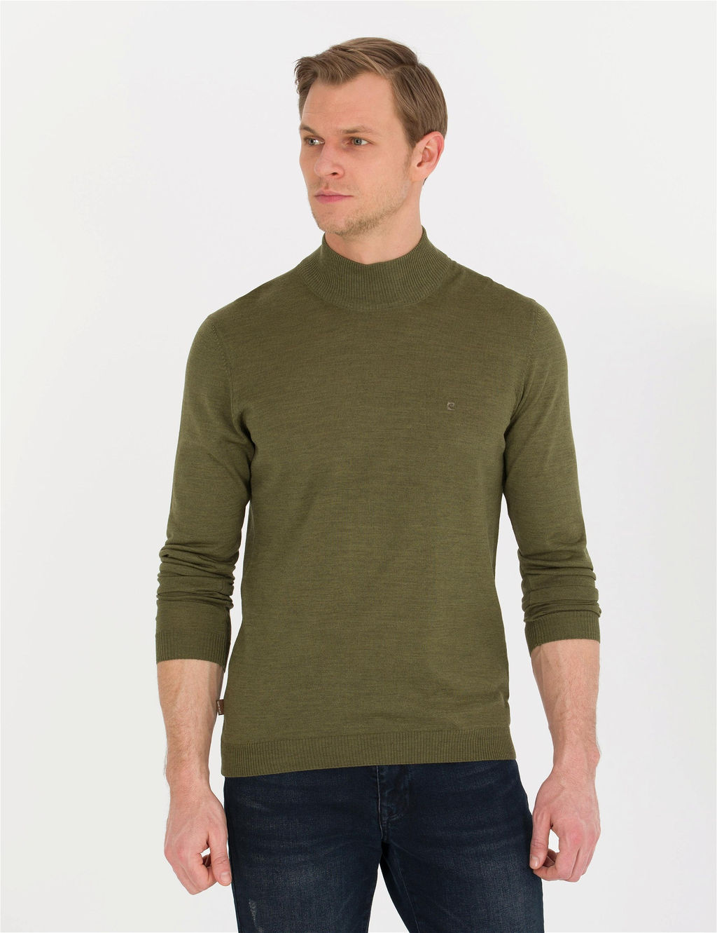 A__k Ye_il Slim Fit Yar_m Bal_k__ Yaka Y_n Kar___ml_ Basic Triko Kazak - Pierre cardin фото 3
