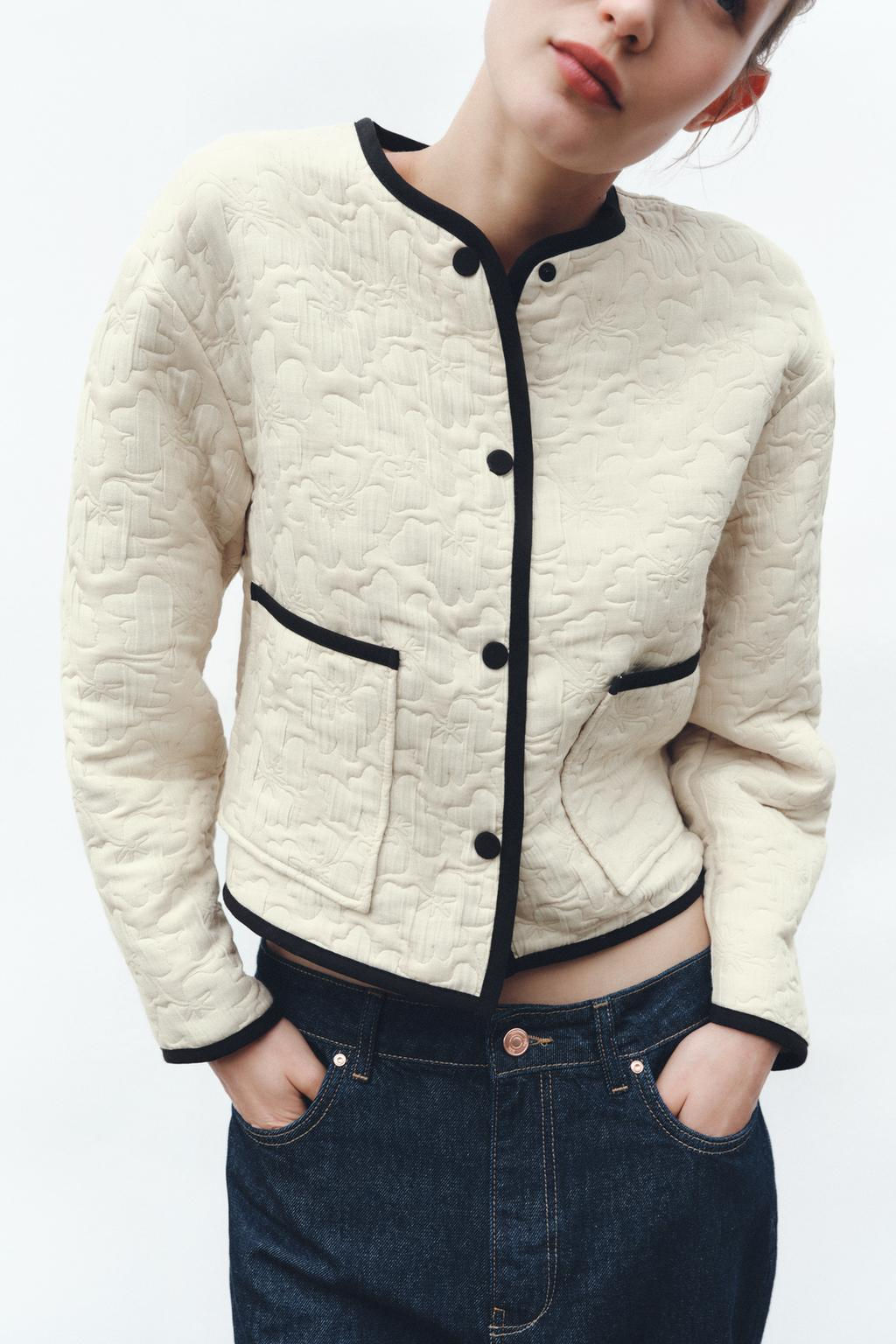 JACKET WITH CONTRAST TRIMS AND FLORAL STITCHING - Zara фото 2